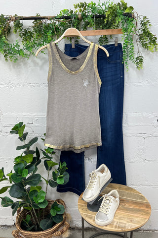 Starry Tank Taupe Shirts & Tops Miss Carla   