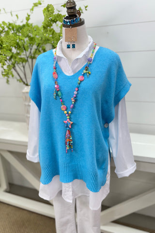 Sideways Turquoise sweater Miss Carla One Size (fits thru Large) Turquoise