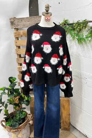 Nickie Santa Sweater Black Shirts & Tops Top It Off/Darrah and Company   