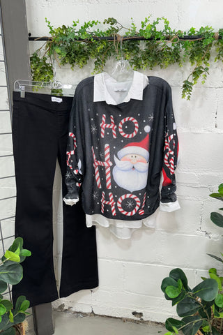 Candy Cane Santa Black Sweatshirt Angela   