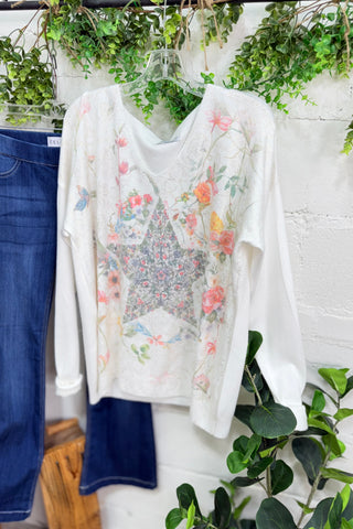 Garden Star White sweater Miss Carla