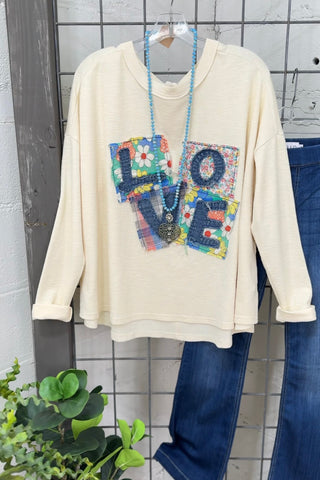 Patches of Love Ecru Shirts & Tops Easel