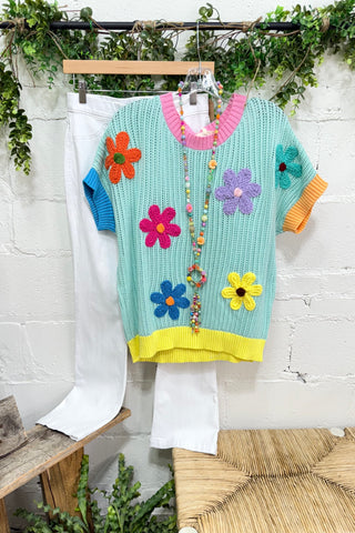 I Needle Daisy Mint by Easel sweater Easel