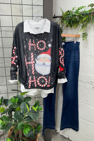 Candy Cane Santa Black Sweatshirt Angela   