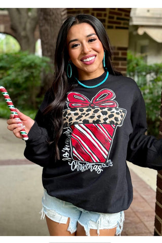 Candy Cane Present Sweatshirt Black Sweatshirt Texas True   