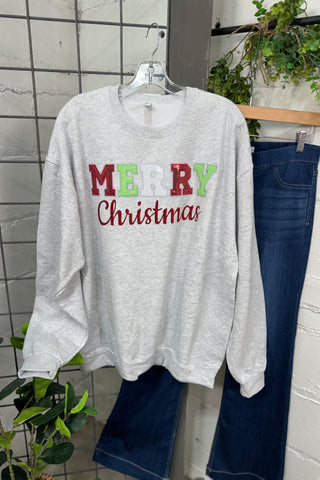 MERRY Christmas Sweatshirt Gray Shirts & Tops Sugar Stitch/Faire