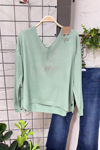 Rock Star Dusty Mint sweater Miss Carla