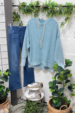 Chelsea Teal sweater Zenana   