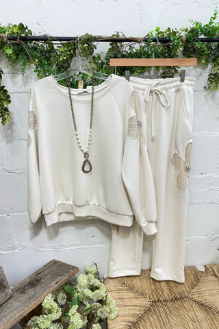 Chia Glam Set Light Beige Top & Pant Set Carla&Co