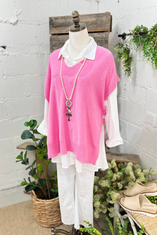 Sideways Bubble Gum Pink sweater Miss Carla