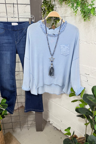 Storied Baby Blue Shirts & Tops MuMu