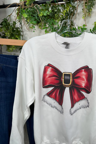 Santa Suit Bow Christmas Ivory Sweatshirt Bling A GoGo