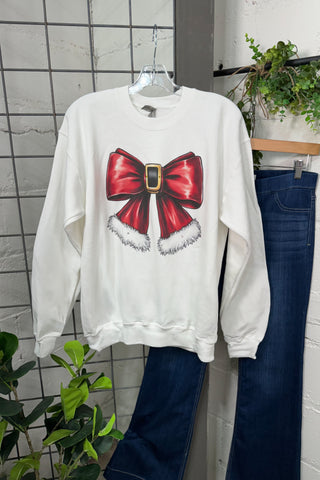 Santa Suit Bow Christmas Ivory Sweatshirt Bling A GoGo