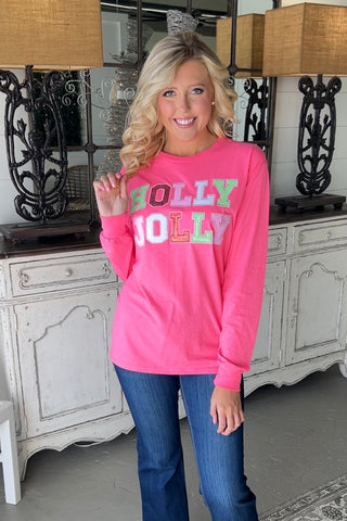 Holly Jolly Long T-Shirt Pink Shirts & Tops Sugar Stitch/Faire   