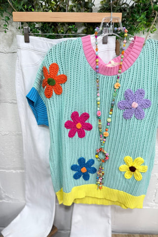 I Needle Daisy Mint by Easel sweater Easel