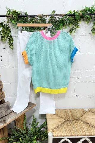 I Needle Daisy Mint by Easel sweater Easel