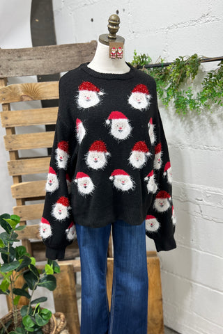 Nickie Santa Sweater Black Shirts & Tops Top It Off/Darrah and Company   