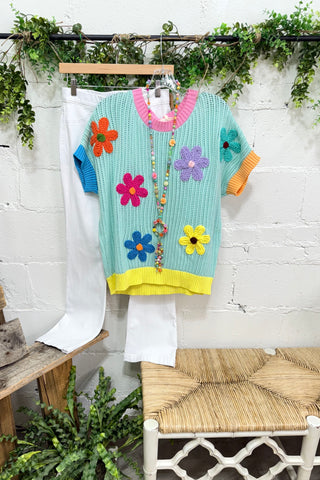 I Needle Daisy Mint by Easel sweater Easel