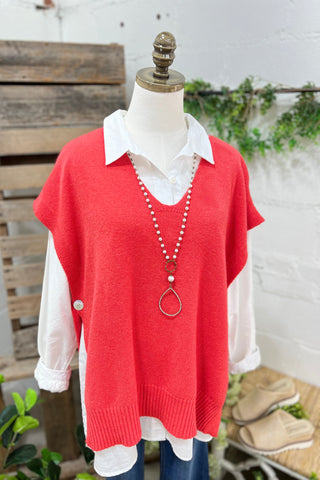 Sideways Coral sweater Miss Carla One Size (fits thru Large) Coral