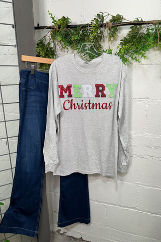 MERRY Christmas Long T-Shirt Gray Shirts & Tops Sugar Stitch/Faire