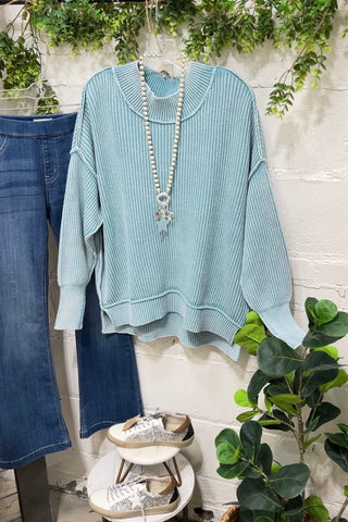 Chelsea Teal sweater Zenana   