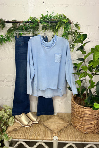 Storied Baby Blue Shirts & Tops MuMu