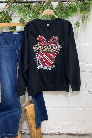 Candy Cane Present Sweatshirt Black Sweatshirt Texas True   