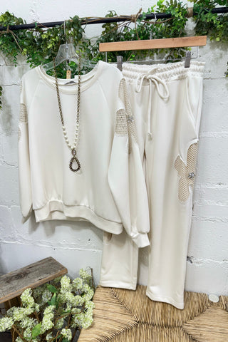 Chia Glam Set Light Beige Top & Pant Set Carla&Co