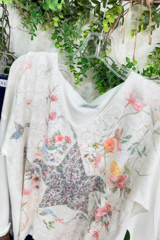 Garden Star White sweater Miss Carla