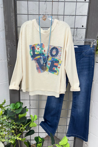 Patches of Love Ecru Shirts & Tops Easel