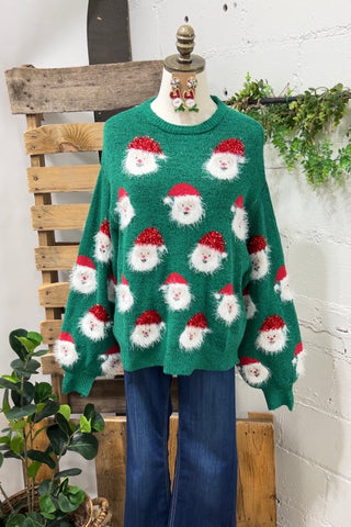 Nickie Santa Sweater Green Shirts & Tops Top It Off/Darrah and Company   