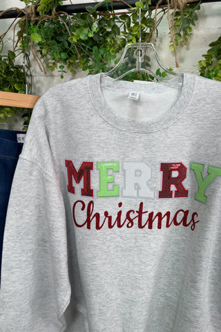 MERRY Christmas Sweatshirt Gray Shirts & Tops Sugar Stitch/Faire