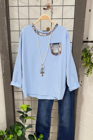 Chances Baby Blue Shirts & Tops MuMu