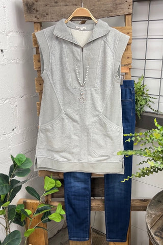 Chloe Tunic Heather Grey  Blue Velvet   