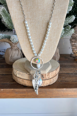 Key To My Heart Necklace Pearl  BFF Silver Chain/Pearl/AB  