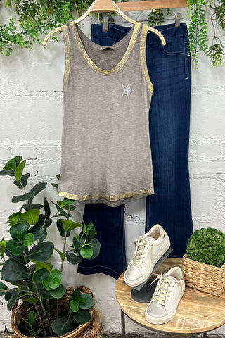 Starry Tank Taupe Shirts & Tops Miss Carla   