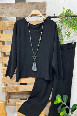 Eve Sweater Set Black Top & Pant Set carol's boutique   