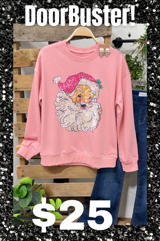 Pink Santa Sweatshirt DOORBUSTER Shirts & Tops Kentce