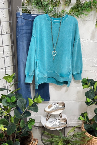 Calm Down Turquoise Sweatshirt Zenana   