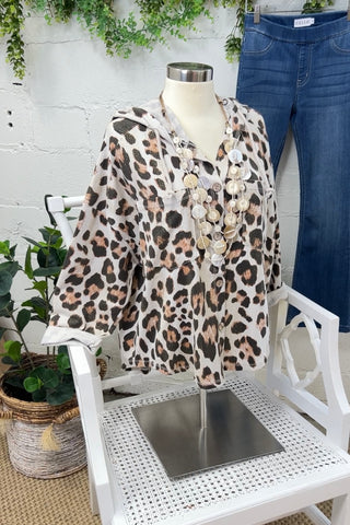 Vivacious Beige Leopard Shacket Shirts & Tops MuMu   