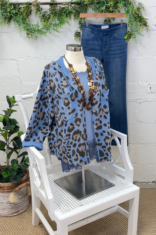 Vivacious Blue Leopard Shacket Shirts & Tops MuMu   