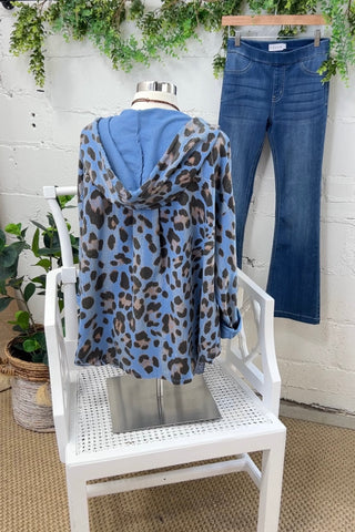Vivacious Blue Leopard Shacket Shirts & Tops MuMu   