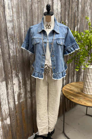 Ruffled Denim Jacket Jacket GeeGee Clothing