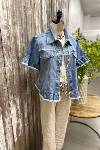 Ruffled Denim Jacket Jacket GeeGee Clothing