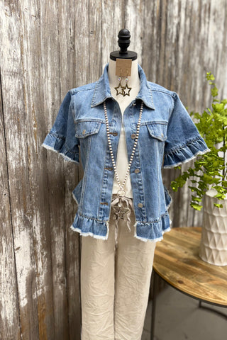 Ruffled Denim Jacket Jacket GeeGee Clothing